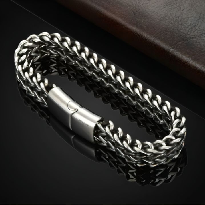 Picture of FYSARA Punk Men's Bracelets with Heavy Weave Chain Black Stainless Steel 15mm Width Luxury Brand Jewelry Bracelets