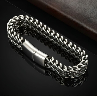 Picture of FYSARA Punk Men's Bracelets with Heavy Weave Chain Black Stainless Steel 15mm Width Luxury Brand Jewelry Bracelets