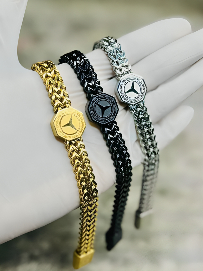 Picture of Mercedes Benz Punk Men Wide Cuban Link Chain Bracelet Stainless Steel Motorcycle Bracelets Accessories Male Pulseira