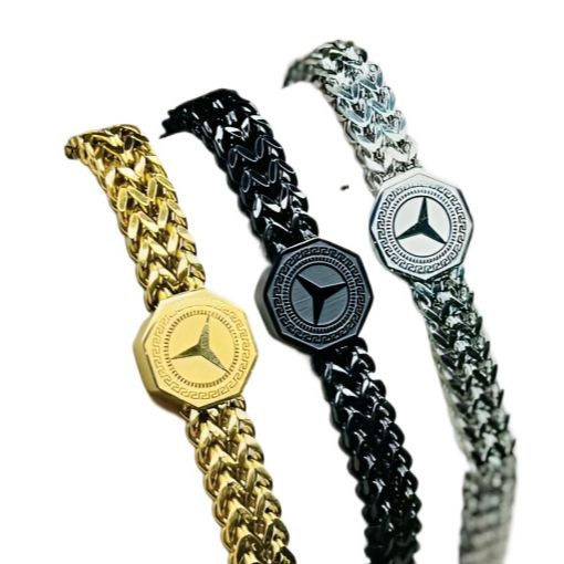 Picture of Mercedes Benz Punk Men Wide Cuban Link Chain Bracelet Stainless Steel Motorcycle Bracelets Accessories Male Pulseira