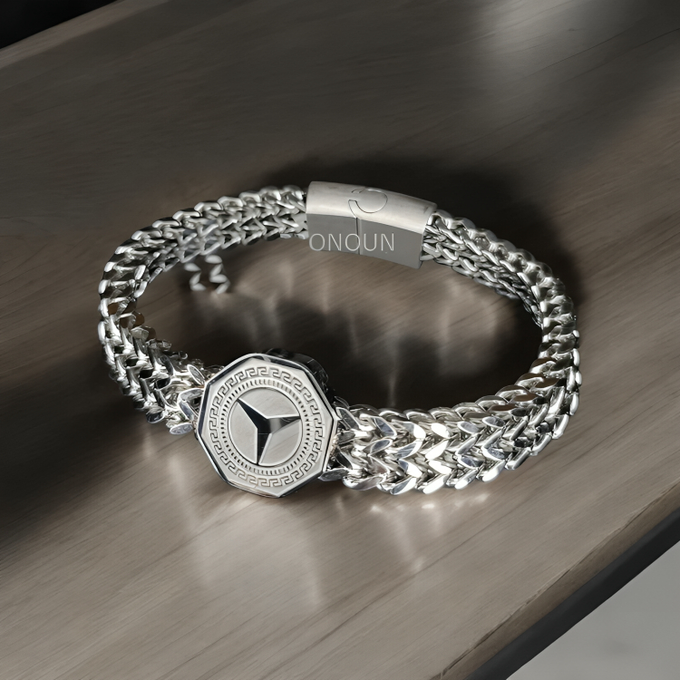 Picture of Mercedes Benz Punk Men Wide Cuban Link Chain Bracelet Stainless Steel Motorcycle Bracelets Accessories Male Pulseira