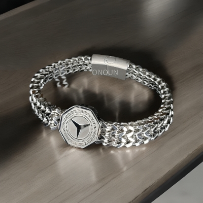 Picture of Mercedes Benz Punk Men Wide Cuban Link Chain Bracelet Stainless Steel Motorcycle Bracelets Accessories Male Pulseira