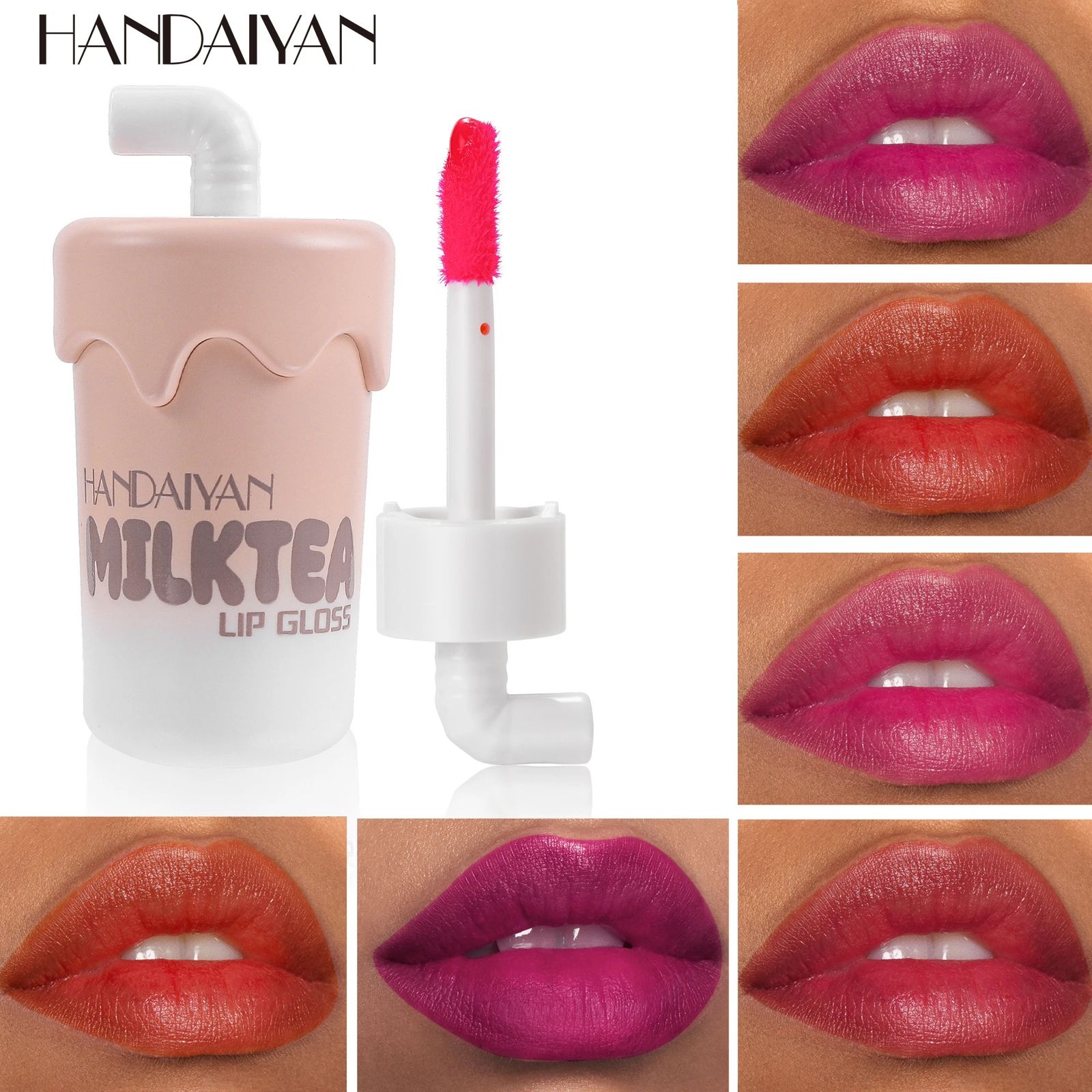 Picture of HANDAIYAN 6 Colors High Pigment Mini Size Cute Milky Tea Bottle Hydrating Long-lasting Lip Tint