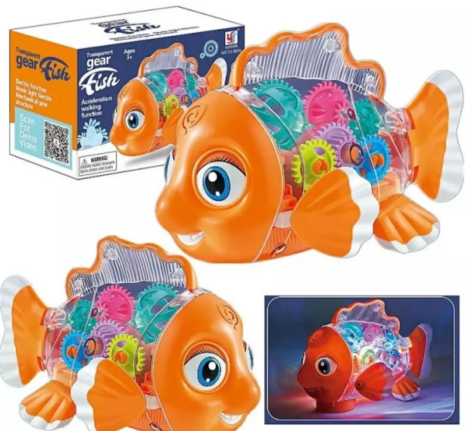 Picture of Transparent Gear Fish Toy, Baby Lights Music Light Fish Toy, Newborn Musical Early Educational Toy, Ideal Fish Toy for Floor Play