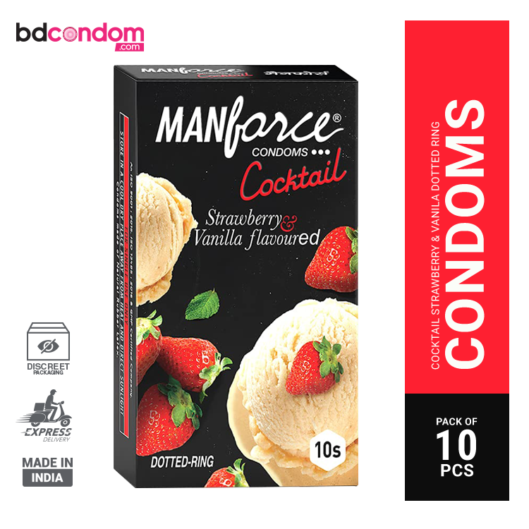 Picture of Manforce Cocktail Condom with Dotted Rings, Strawberry & Vanilla Flavoured- 10Pcs Pack(India)