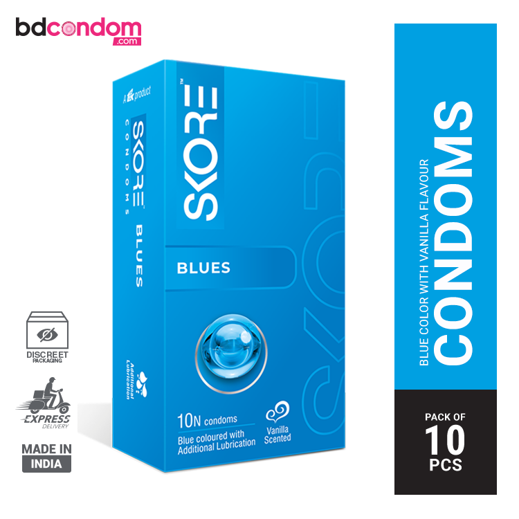 Picture of Skore Blue Coloured With Vanilla Flavoured Condom - 10Pcs Pack (India)