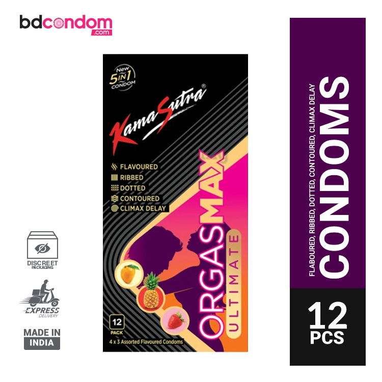 Picture of KamaSutra Orgasmax Ultimate 5 in 1 Dotted ,Ribbed, Contoured, Delay, Flavoured Condom - 12Pcs Pack(India)