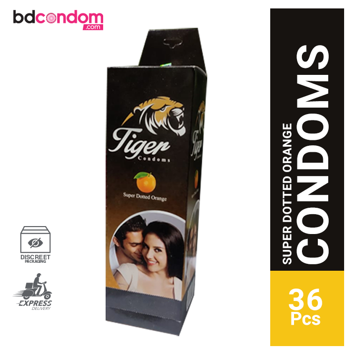 Picture of Tiger Orange Flavour  Dotted Condom - Full Box - 3x12=36pcs