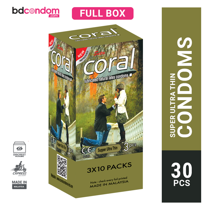 Picture of Coral Super Ultra Thin Lubricated Natural Latex Condom - Full Box - 3x10=30pcs