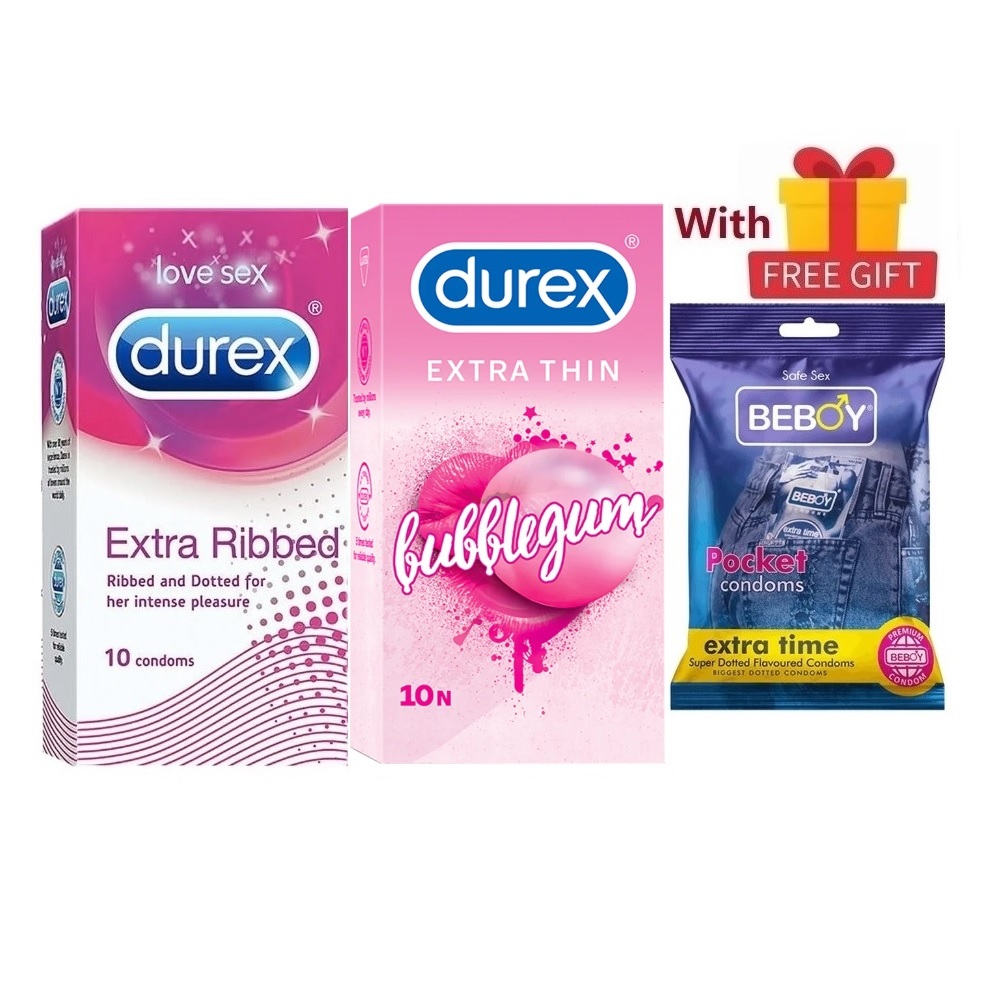 Picture of Durex ElitePro Combo = 23Pcs Condom + Durex Extra Ribbed 10s + Extra Thin Bubblegum 10s + Beboy Extra Time Paan 3s + Free Gift