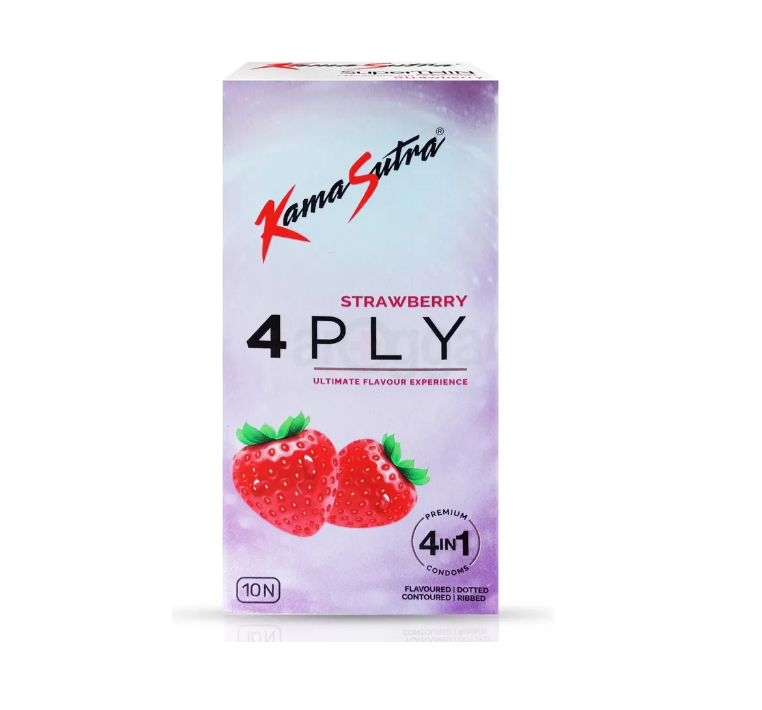 Picture of KamaSutra 4 Ply Strawberry Flavoured Dotted Contoured Ribbed Condom - 10Pcs Pack(India)