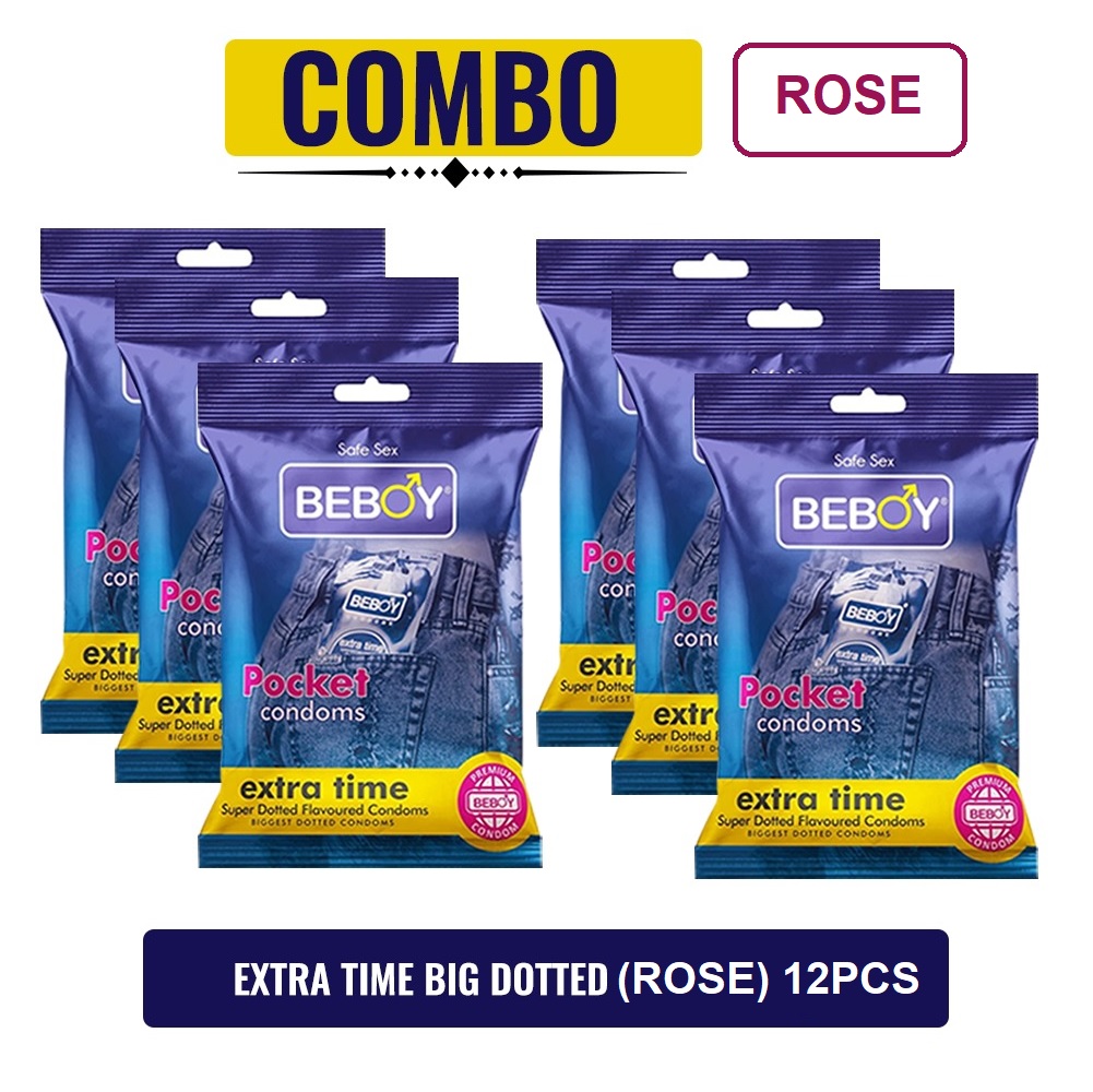 Picture of Beboy Extra Time Super Big Dotted Condom (Rose Flavoured) Pouch Pack (Combo) 2x6 - 12Pcs(India)