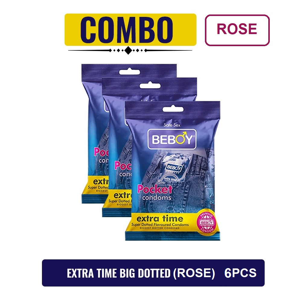 Picture of Beboy Extra Time Super Big Dotted Condom (Rose Flavoured) Pouch Pack (Combo) 2x3 - 6Pcs(India)