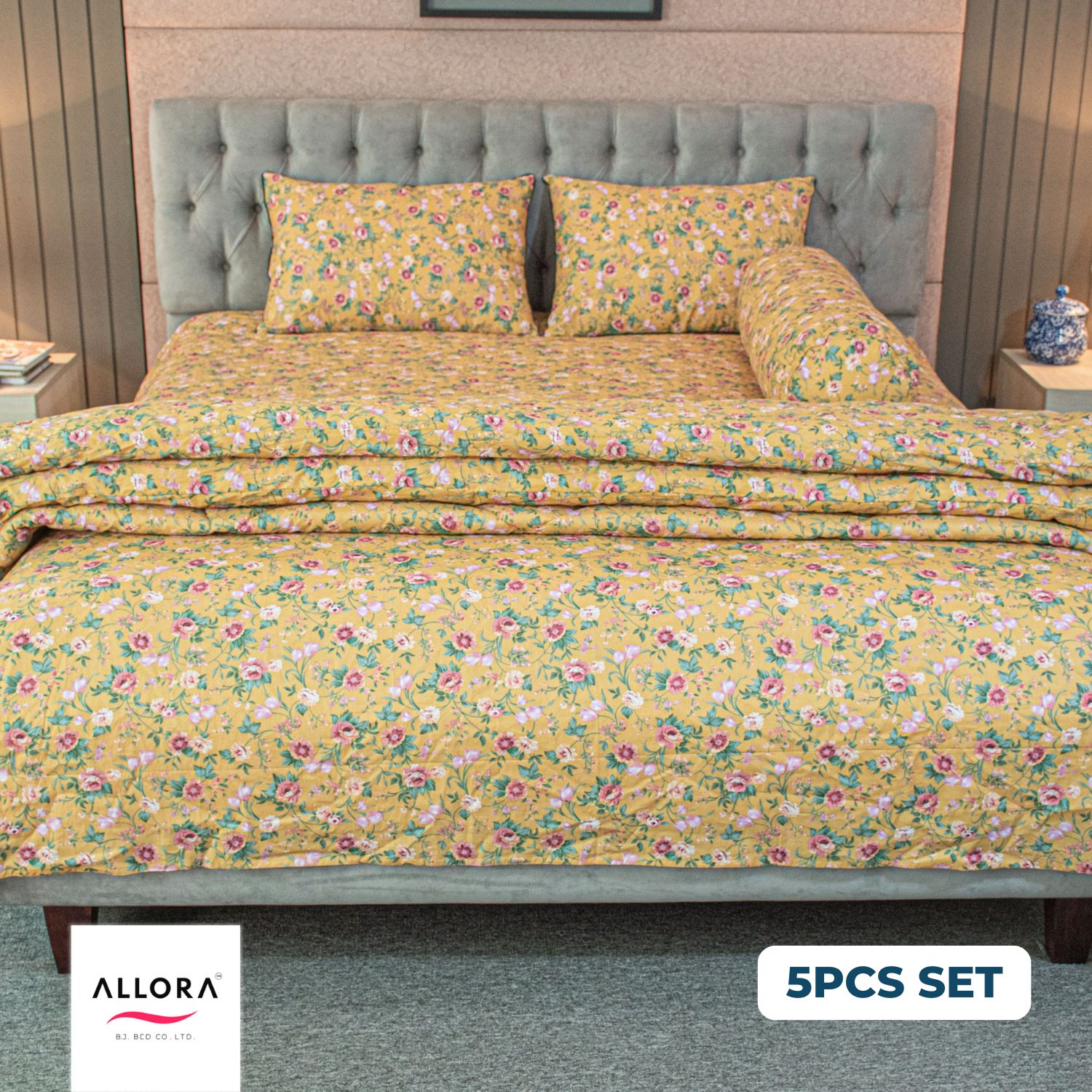 Spring Serenity Allora Comforter Bedding Set – Yellow (5Pcs)