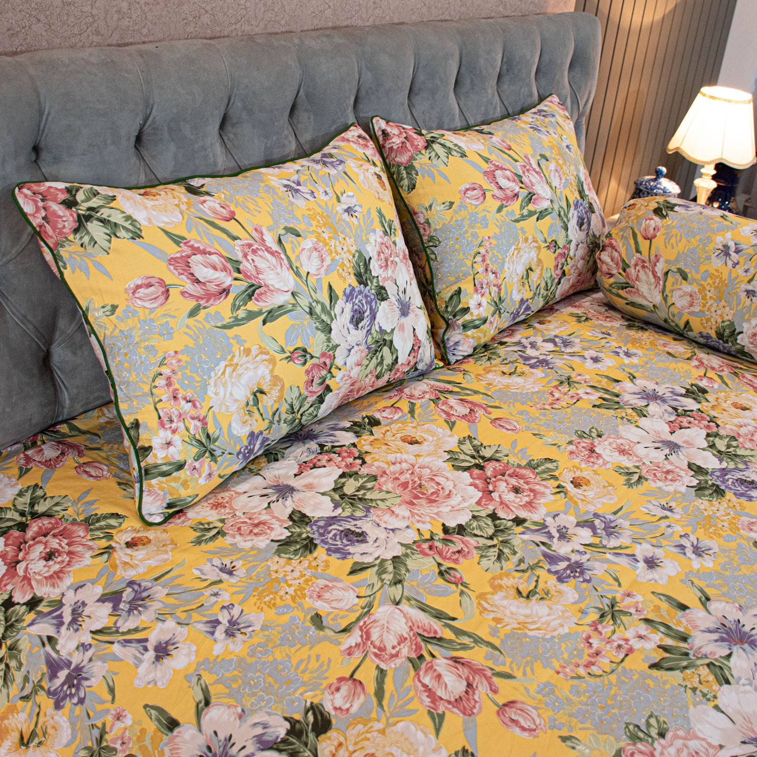 Monsoon Blooms – Yellow Comforter Set (5Pcs)