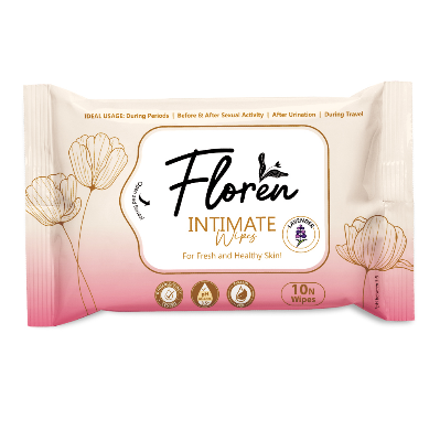 Picture of Floren Intimate Lavender  Wipes Protects Against Odour, Dryness, Itchiness & Irritation, Balances pH, for Daily Use, Dermatologically Tested (10 Wipes Sheet)