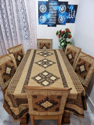 Picture of Screen Print Cotton Febric Dining Table Cloth and 6 Chair Cover Set
