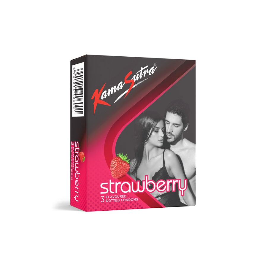 Picture of Kamasutra Strawberry Flavoured Dotted Condom - 3Pcs Pack(Made In india)