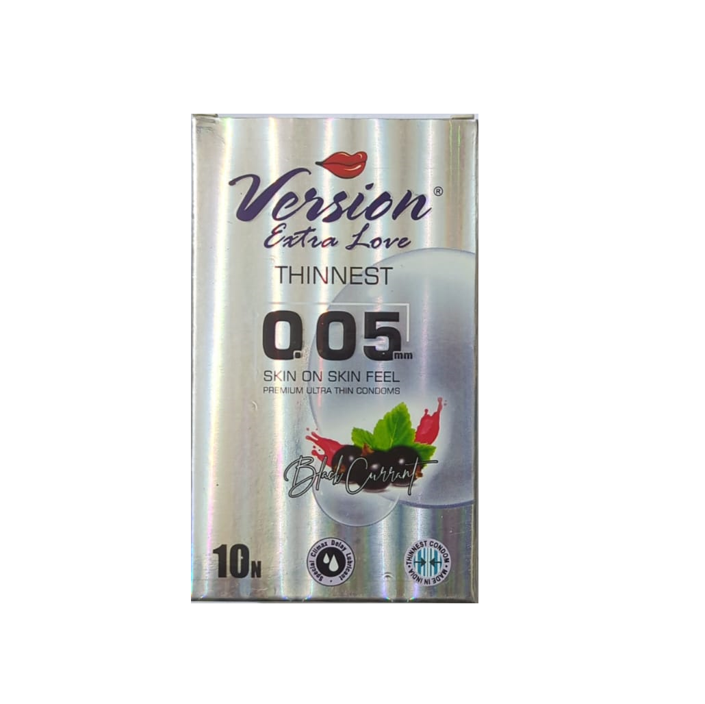 Picture of Version Extra Love Thinnest 005 Skin On Skin Feel Premium Ultra Thin Climax Delay Condom (Black Currant) - 10Pcs Pack