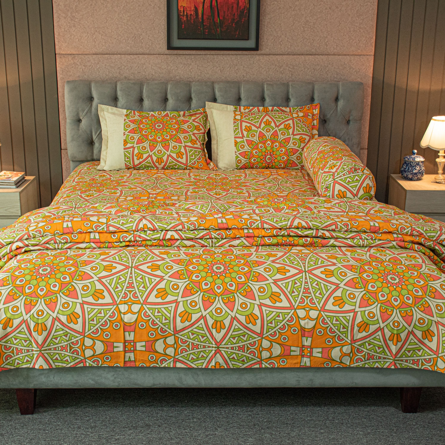 Alpana Print Comforter Bedding Set – Orange (5Pcs)