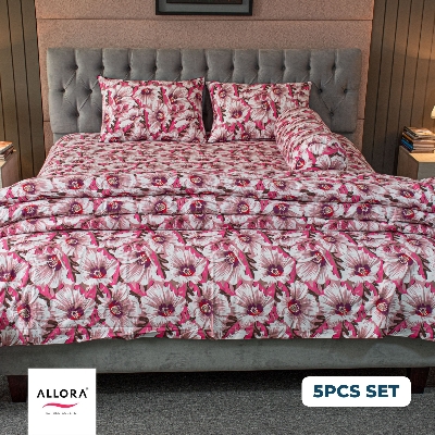 China Rose Print – Pink Comforter Bedding Set (5Pcs)