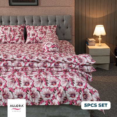 China Rose Print – Pink Comforter Bedding Set (5Pcs)