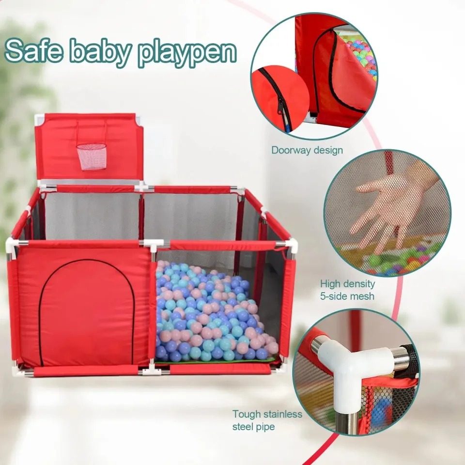 Buy new-cozykids-basket-design-baby-large-safety-fence-ball-pit-rectangle-foldable-plastic-indoor-playpen-for-kids-with-50-pcs-ball at Best Price In Bangladesh