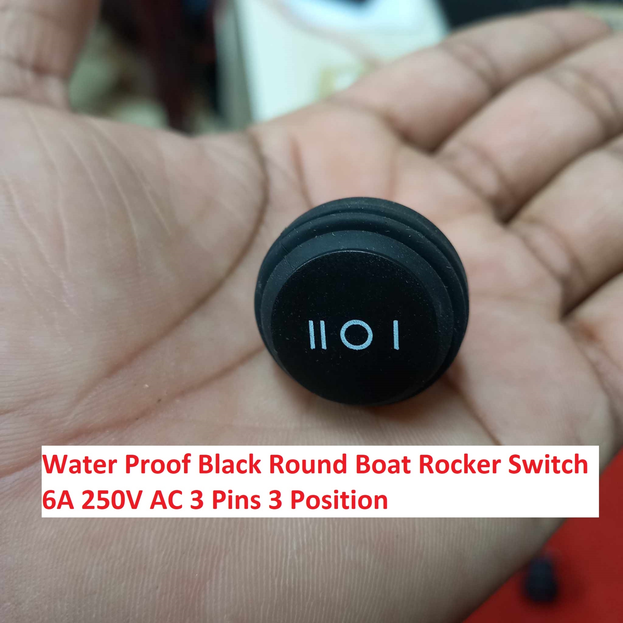 Picture of QY602-101N T125 Water Proof Black Round Boat Rocker Switch 6A 250V AC/10A125V Ac 3 Pins 3 Position On Off On AC SPDT Car Boat Rocker Switch