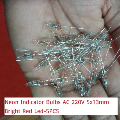 Picture of Neon Indicator Bulbs AC 220V 5x13mm Bright Red Signs 2 Pin Led for Electrical Appliances