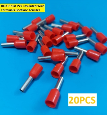 Picture of 20PCS-RED E1508 PVC Insulated Wire Terminals Bootlace Ferrules For 1.5mm2 16 AWG Wire 8mm of Pin Length 1.5 RM Cables E1508 Copper AWG 16 Wire Crimp Insulated Cord Pin End Ferrules Terminal
