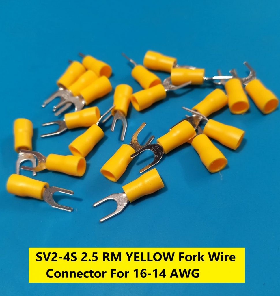 Picture of {10PCS}-SV2-4S 2.5 RM YELLOW Insulated Fork Wire Connector Terminal For 16-14 AWG Wire 2-4S U-Type Crimp Insulated Fork Spade Terminals Quick Splice Wire Battery Cable Ends Cables Connectors