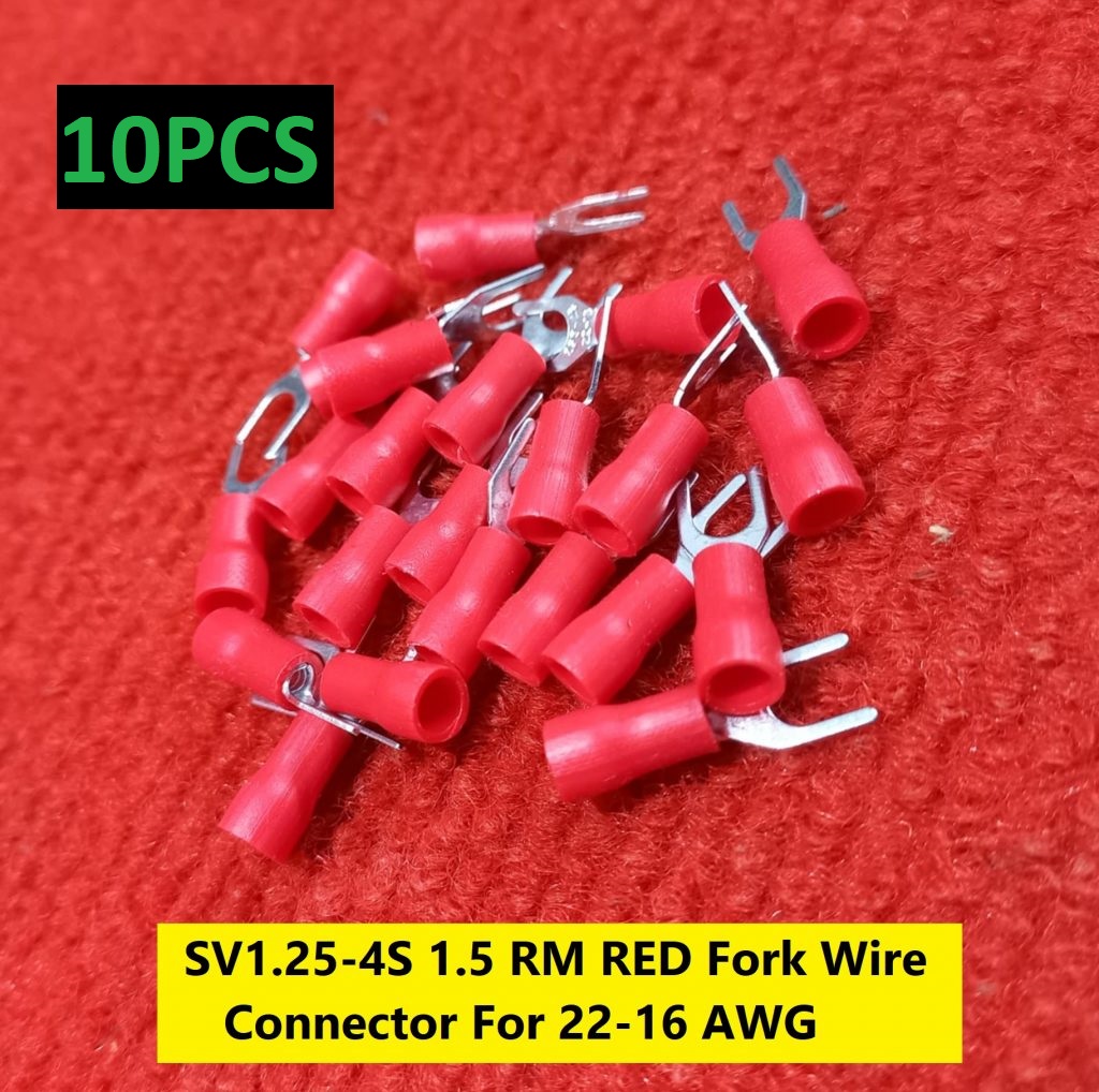 Picture of 10PCS}-SV1.25-4S 1.5 RM RED Insulated Fork Wire Connector Terminal For 22-16 AWG Wire 1.25-4S U-Type Crimp Insulated Fork Spade Terminals Quick Splice Wire Battery Cable Ends Cables Connectors