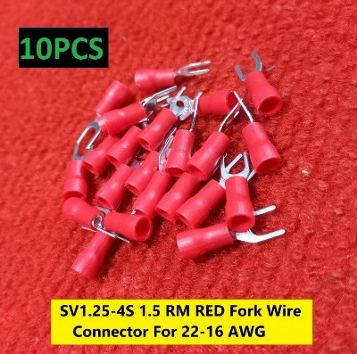 Picture of 10PCS}-SV1.25-4S 1.5 RM RED Insulated Fork Wire Connector Terminal For 22-16 AWG Wire 1.25-4S U-Type Crimp Insulated Fork Spade Terminals Quick Splice Wire Battery Cable Ends Cables Connectors