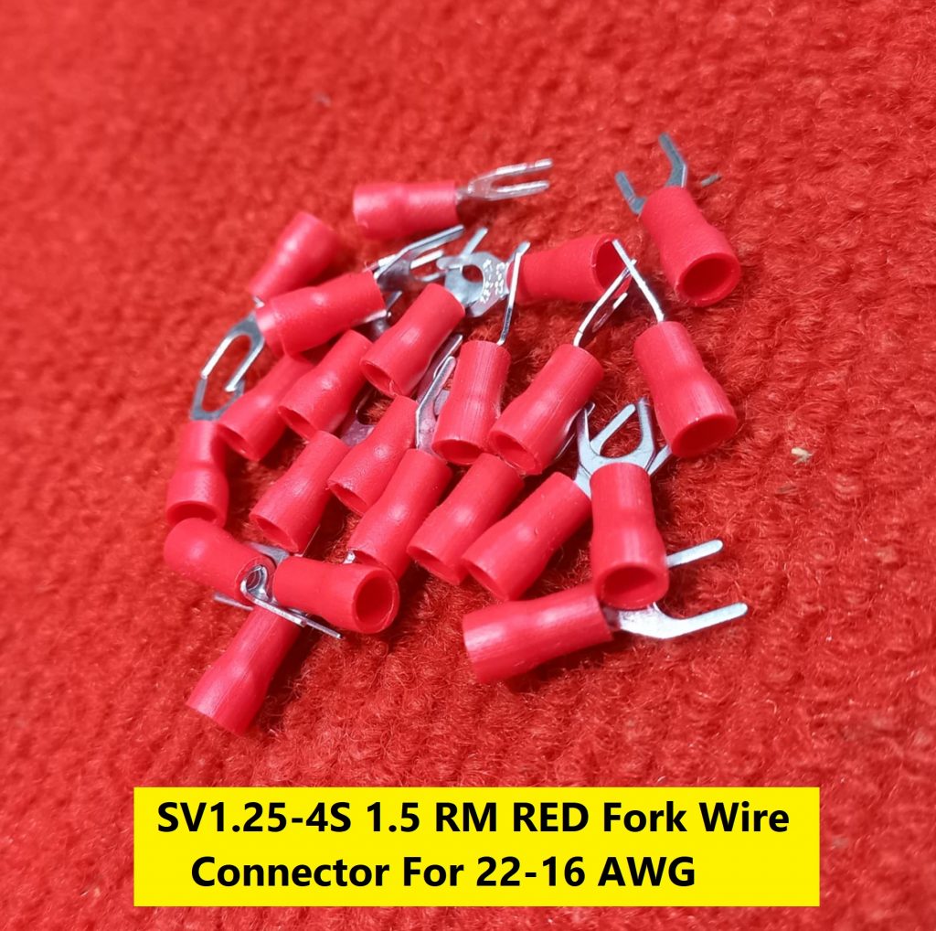 Picture of 10PCS}-SV1.25-4S 1.5 RM RED Insulated Fork Wire Connector Terminal For 22-16 AWG Wire 1.25-4S U-Type Crimp Insulated Fork Spade Terminals Quick Splice Wire Battery Cable Ends Cables Connectors