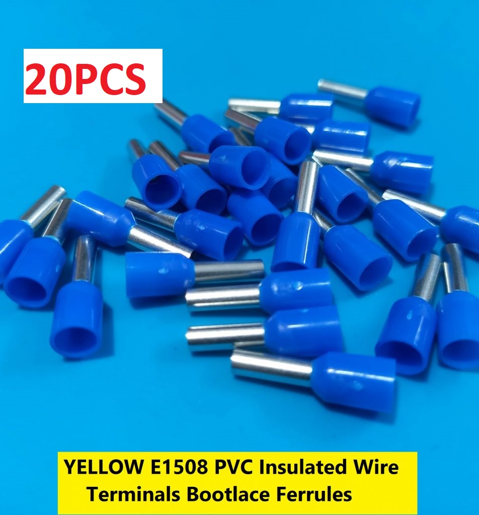 Picture of 20PCS-BLUE E1508 PVC Insulated Wire Terminals Bootlace Ferrules For 1.5mm2 16 AWG Wire 8mm of Pin Length 1.5 RM Cables E1508 Copper AWG 16 Wire Crimp Insulated Cord Pin End Ferrules Terminal