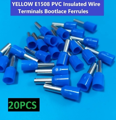 Picture of 20PCS-BLUE E1508 PVC Insulated Wire Terminals Bootlace Ferrules For 1.5mm2 16 AWG Wire 8mm of Pin Length 1.5 RM Cables E1508 Copper AWG 16 Wire Crimp Insulated Cord Pin End Ferrules Terminal