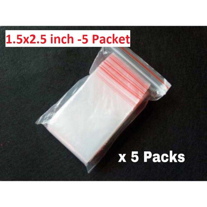 Picture of 5 packet 500Pcs - Zipper Bag Size 1.5×2.5 Inch 38×63.5mm Ziplock Bag Transparent Zipper Poly 1x100pcs/5 Packet Bag Packet Clear Plastic Bags Re-Sealable Packaging Bags Zipper Bag 1.5×2.5  Inch 38×63.5mm