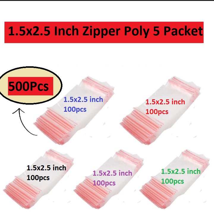 Picture of 5 packet 500Pcs - Zipper Bag Size 1.5×2.5 Inch 38×63.5mm Ziplock Bag Transparent Zipper Poly 1x100pcs/5 Packet Bag Packet Clear Plastic Bags Re-Sealable Packaging Bags Zipper Bag 1.5×2.5  Inch 38×63.5mm
