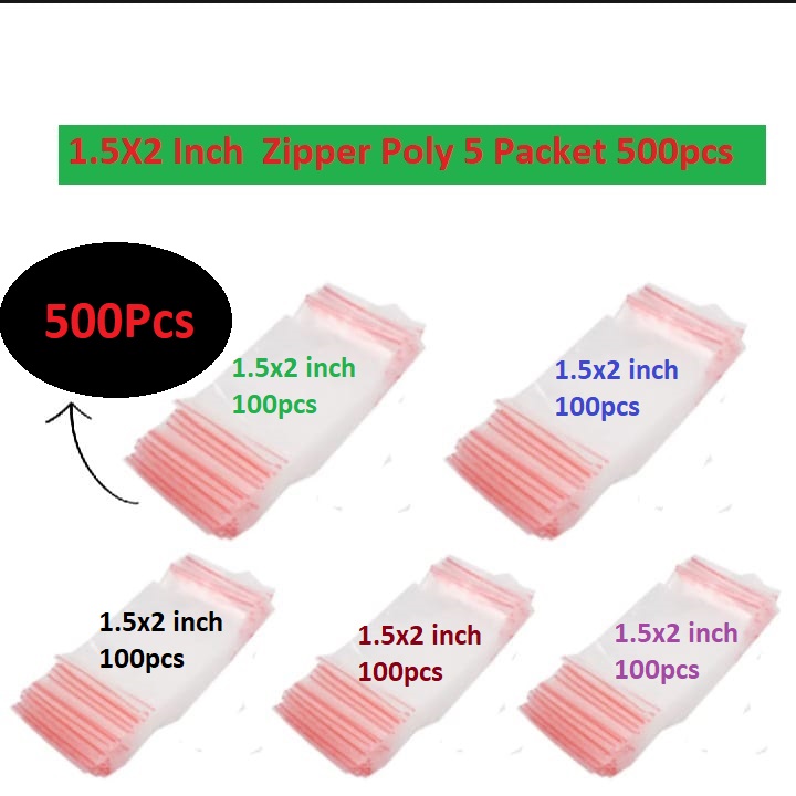 Picture of 5 packet Of 500Pcs - Zipper Bag Size 1.5×2 Inch 38×50mm Ziplock Bag Transparent Zipper Poly 1x100pcs/5 Packet Bag Packet Clear Plastic Bags Re-Sealable Packaging Bags Zipper Bag 1.5×2 Inch