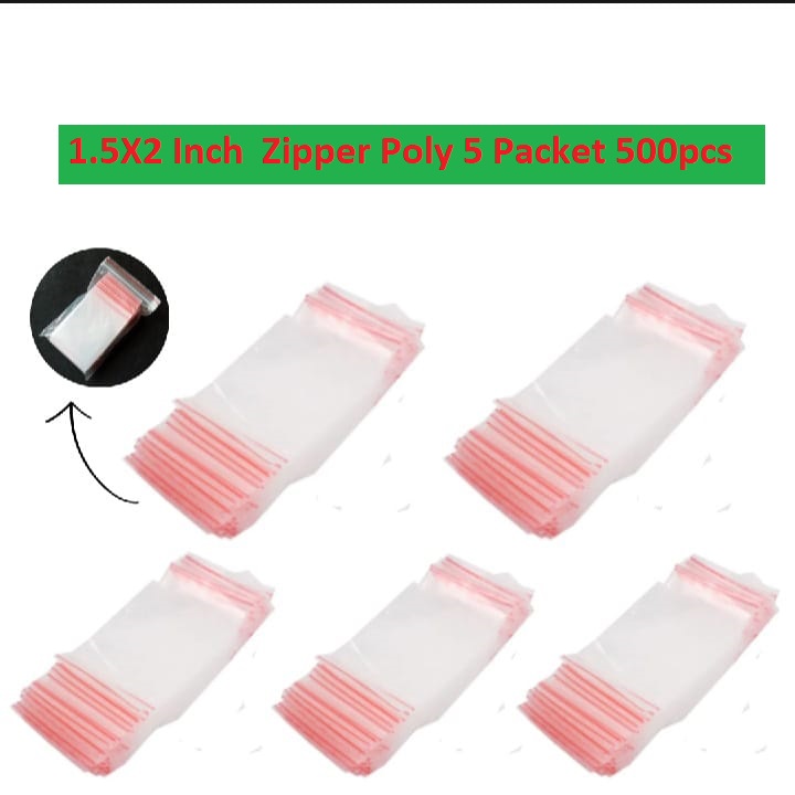 Picture of 5 packet Of 500Pcs - Zipper Bag Size 1.5×2 Inch 38×50mm Ziplock Bag Transparent Zipper Poly 1x100pcs/5 Packet Bag Packet Clear Plastic Bags Re-Sealable Packaging Bags Zipper Bag 1.5×2 Inch