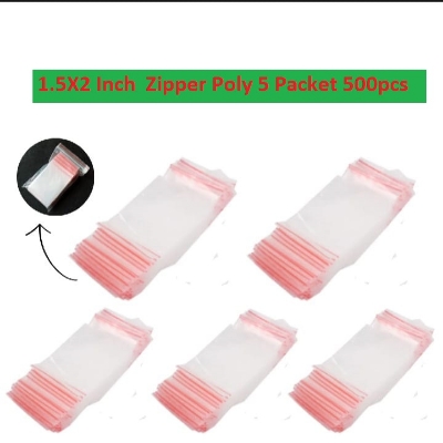Picture of 5 packet Of 500Pcs - Zipper Bag Size 1.5×2 Inch 38×50mm Ziplock Bag Transparent Zipper Poly 1x100pcs/5 Packet Bag Packet Clear Plastic Bags Re-Sealable Packaging Bags Zipper Bag 1.5×2 Inch