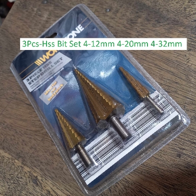 Picture of 3Pcs SET 4-12mm 4-20mm4-32 HSS Drill Bit Titanium Step Cone Drill Bit 1/4″ Inch Hex Shank Drive Wood Drilling