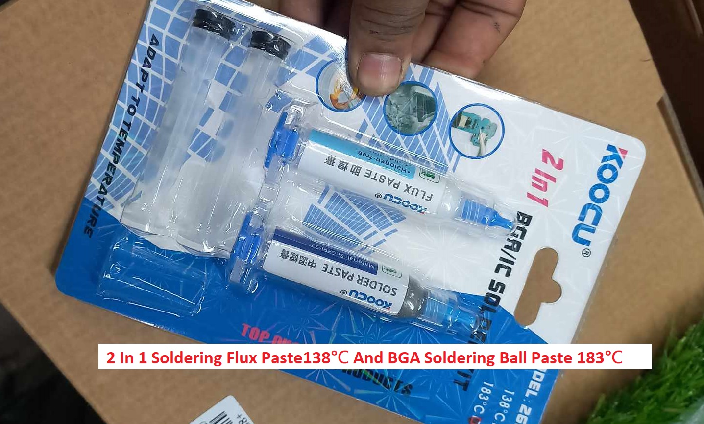 Picture of Koocu 2 in 1 BGA/IC Solder Kit 138C Flax Paste 5cc + Solder Paste sn42bi58 25g 2 In 1 Solder Kit Set