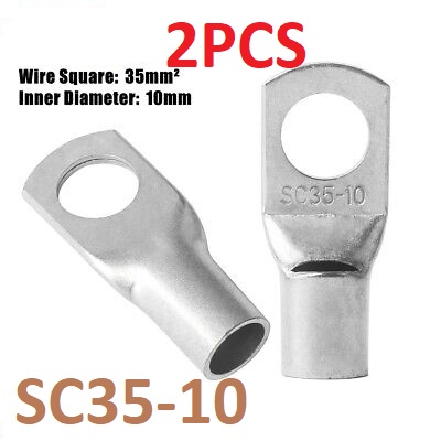 Picture of 2Pcs-Tinned Copper SC35-10 Battery Terminal Connector For Cable Wire Lug Wire Nose Ring Type Crimp Cable End Connector Terminals SC35-10 Battery Connector