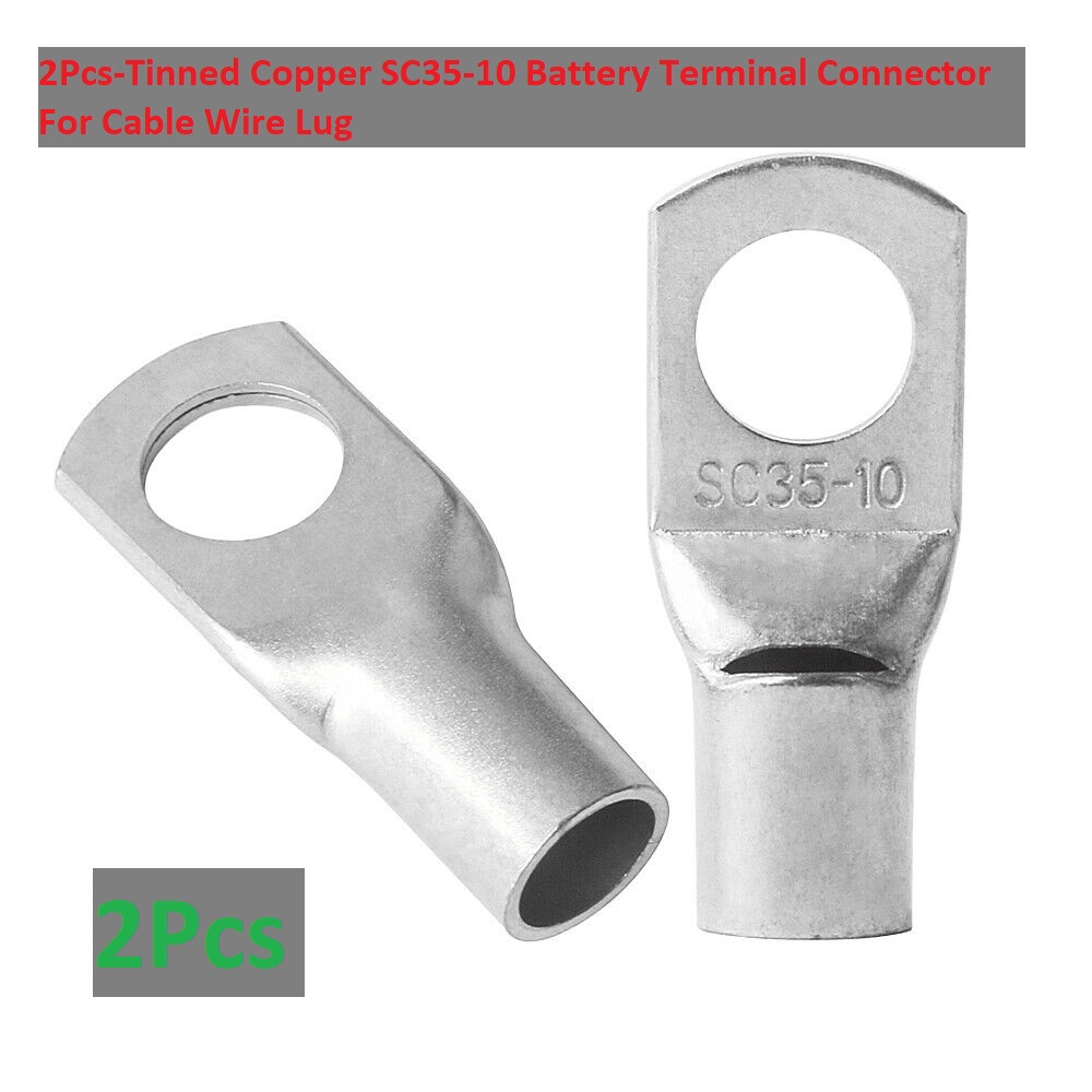 Picture of 2Pcs-Tinned Copper SC35-10 Battery Terminal Connector For Cable Wire Lug Wire Nose Ring Type Crimp Cable End Connector Terminals SC35-10 Battery Connector