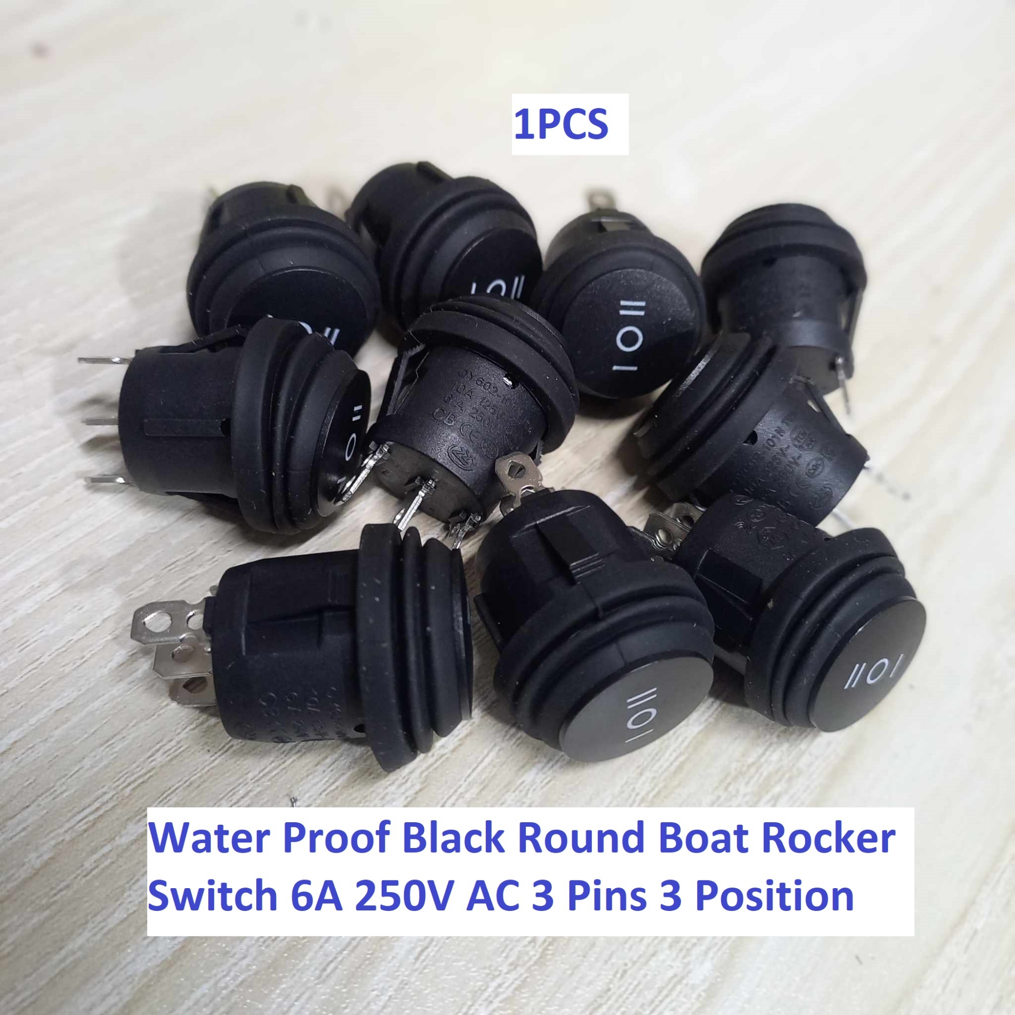 Picture of QY602-101N T125 Water Proof Black Round Boat Rocker Switch 6A 250V AC/10A125V Ac 3 Pins 3 Position On Off On AC SPDT Car Boat Rocker Switch