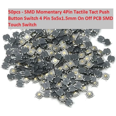 Picture of 50pcs - SMD Momentary 4Pin Tactile Tact Push Button Switch 4 Pin 5x5x1.5mm On Off PCB SMD Touch Switch Momentary Push Button Switch Square Push Switch Light Switch
