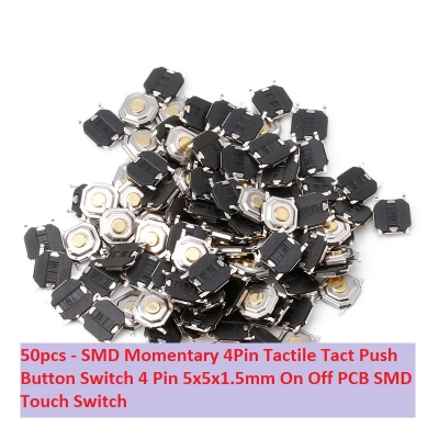 Picture of 50pcs - SMD Momentary 4Pin Tactile Tact Push Button Switch 4 Pin 5x5x1.5mm On Off PCB SMD Touch Switch Momentary Push Button Switch Square Push Switch Light Switch