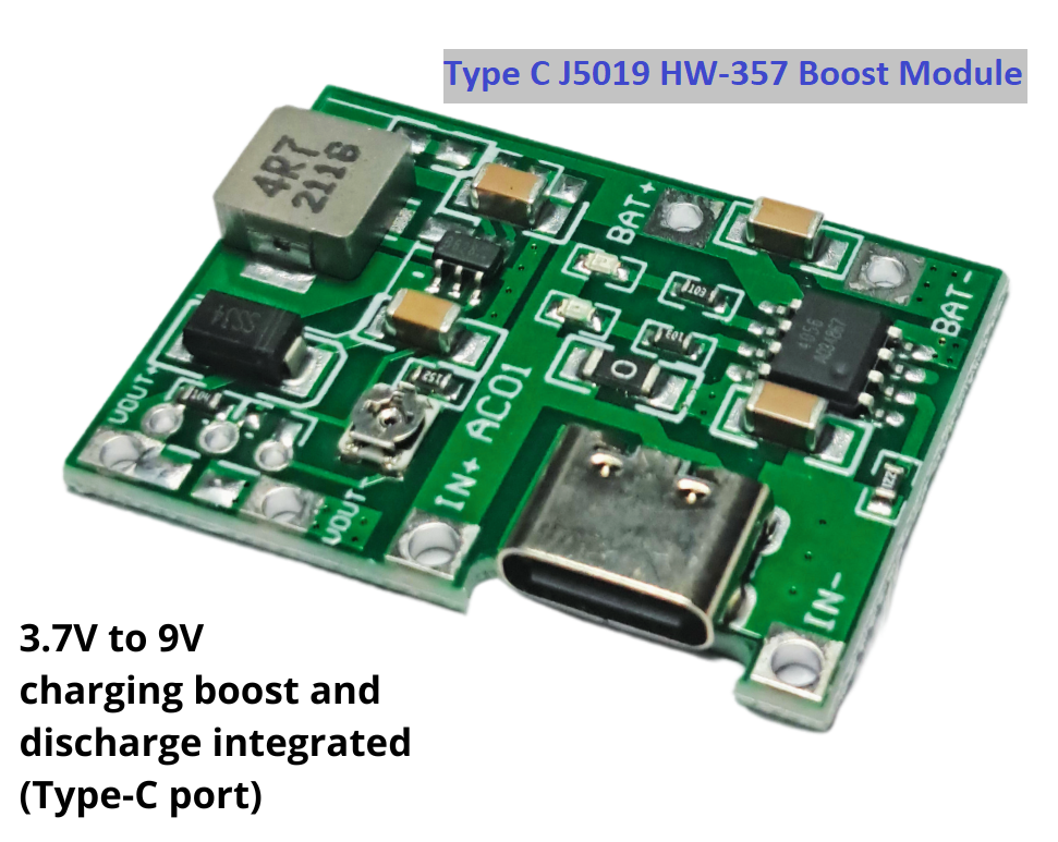 Picture of Type C J5019 HW-357 Boost Module DC DC  Type C Step Up  3.7-9V 1A Boost Converter Adapters 3.7V 18650 AAA AA Battery Charger TP4056 