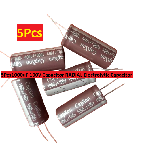 Picture of 5Pcs 1000uF 100V Capacitor RADIAL Electrolytic Capacitor 1000uF Capacitor 100V 1000uF Radial Polarized Aluminum Electrolytic Capacitors 2 Pin Leads
